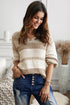 V-Neck Knitted Lantern Sleeve Pullover Sweater